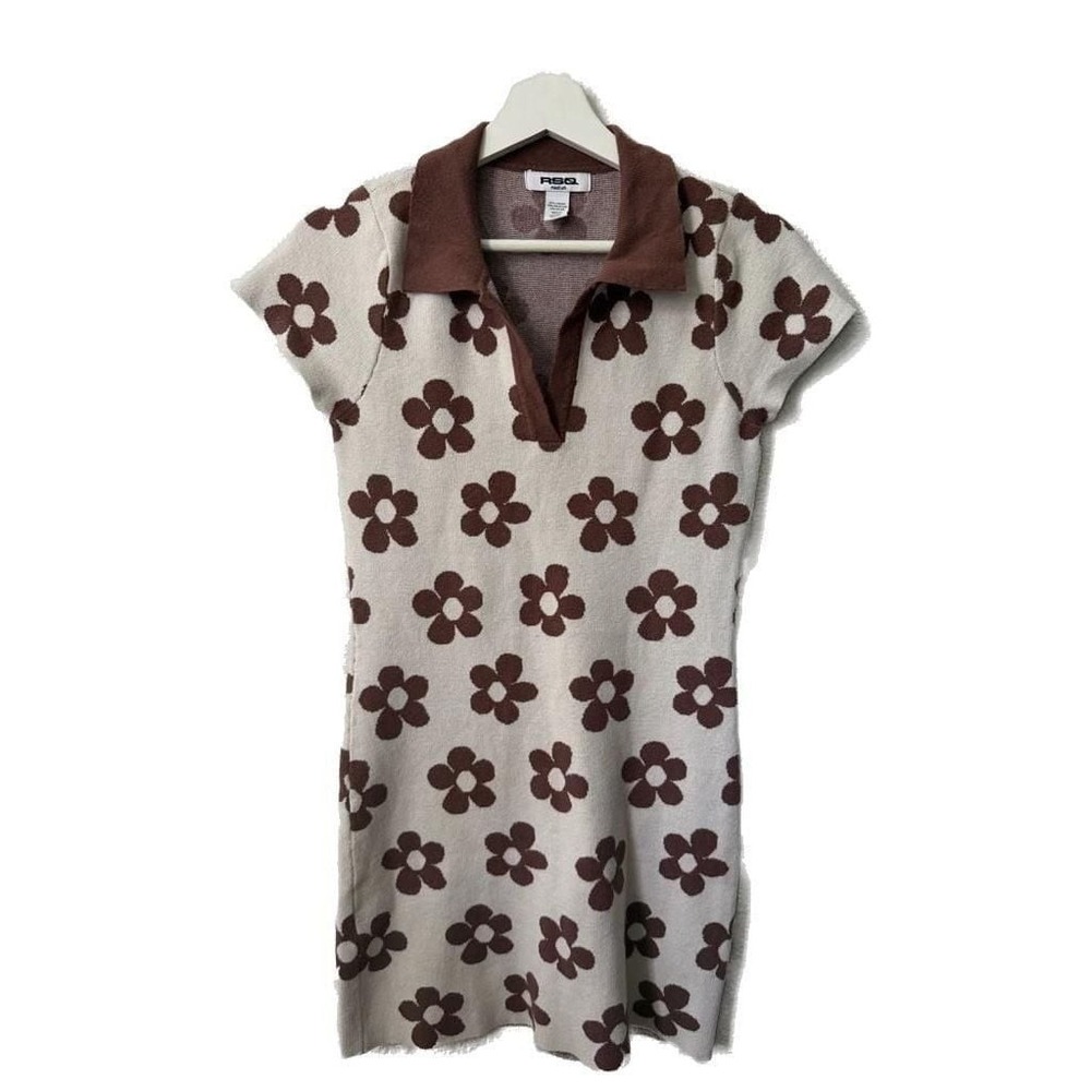 RSQ Brown and White Floral Short Knit Dress-Retro, 70s style, Daisy,